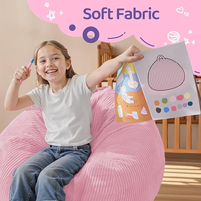 2FT Bean Bag Chair: 2' Small Bean Bags with Memory Foam Filled | Beanbag Chairs with Handle,Teardrop Bean Bag Sofa with Corduroy Machine Washable Cover for Living Room,Bedroom-Light Pink - Image 7