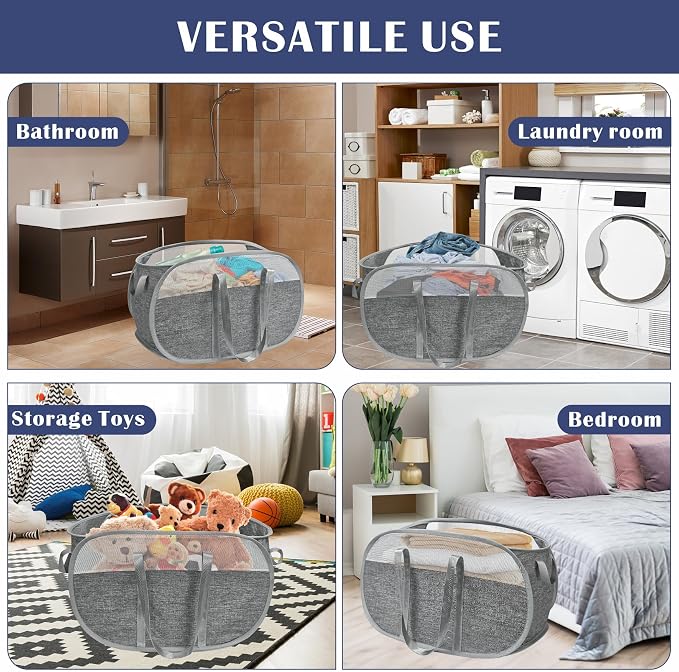 Large Collapsible Laundry Baskets Pop Up Laundry Hamper with Reinforced Handles Durable Foldable Laundry Hamper for Home Laundry (Grey) - Image 9