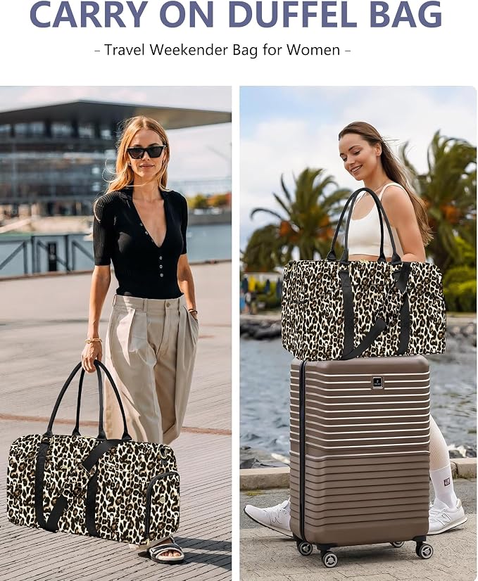 Women Weekender Travel Duffle Bag: Travel Duffel Overnight Bags with Shoe Compartment Large Carry on Tote with Toiletry Bag Weekend Traveling Yoga Gym Hospital Bag for Women with Wet Pocket Cheetah - Image 8