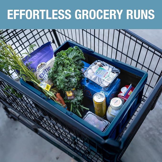 CleverMade Collapsible Shopping Basket, 32L Storage Crate, 1 Pack, Ocean | Carry Bigger Grocery Hauls with Confidence | Rigid Walls Hold 35 lb, While Top and Side Handles Balance the Load - Image 7