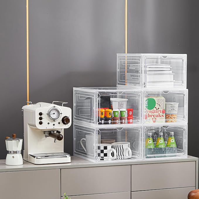 LXLXXL 18 Pack Storage Bins with Lids, 19 Qt Stackable Clear Storage Box | Plastic Storage Bins, Clear Acrylic Magnetic Door, Stackable Organizer Box, Display Case with Lid, for Home Office Organizing - Image 7