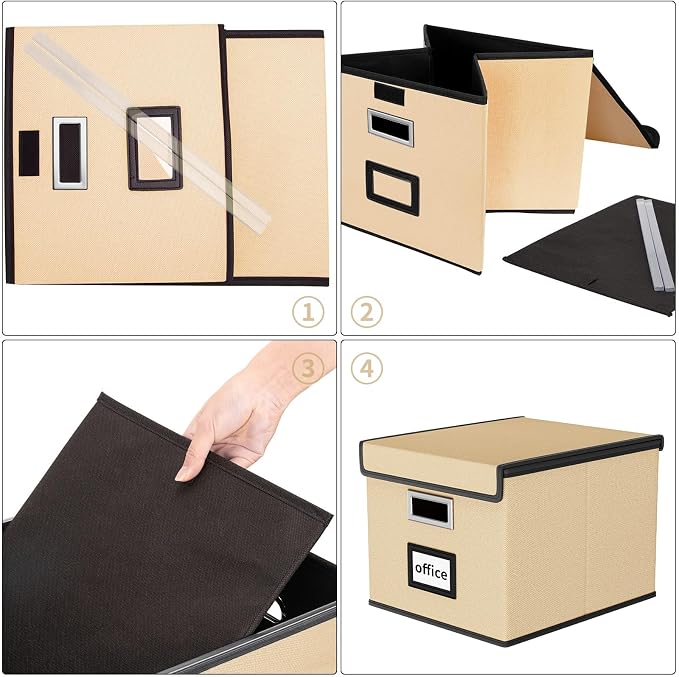 File Organizer Box with Lids, Collapsible File Folder Organizer | File Box with Plastic Slides for Office Document Storage, Filing Bin for Letter Size Hanging File Folders (1 Pack, Brown) - Image 7
