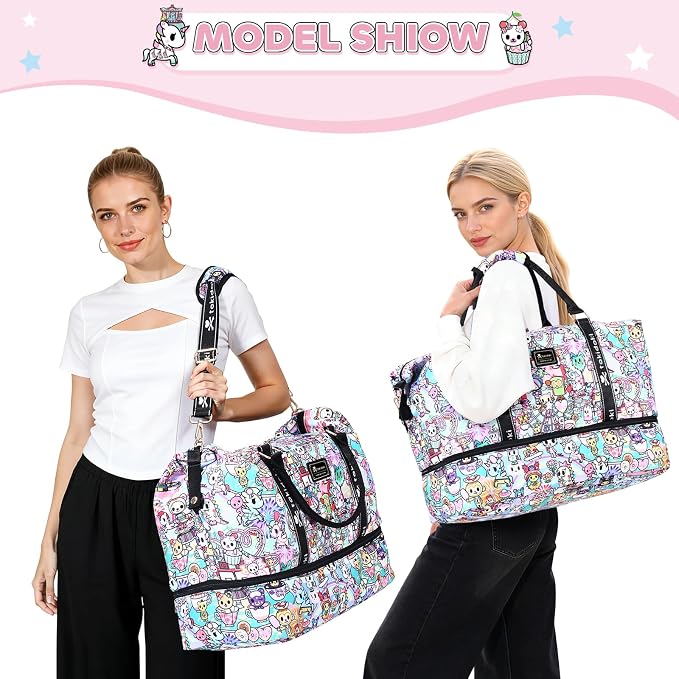 tokidoki Travel Duffle Bag, Weekender with Shoe Compartment Toiletry Bag | many compartments: laptop sleeve, wet-dry pocket, trolley sleeve. Includes toiletry bag. Carry-on. - Image 9