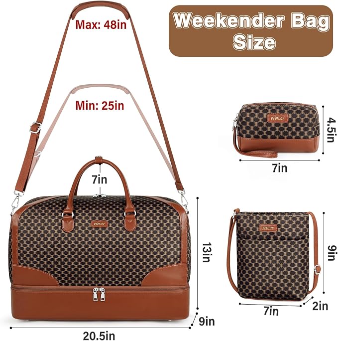 ITIEZY Weekender Bag for Women 21.5" Travel Duffel Large Carry On Bag 3PCS | Nylon Duffel Bag with Waterproof Shoe Compartment, Crossbody Bag and Toiletry Bag, Travel Weekend Hospital Overnight Gym Bag - Image 8