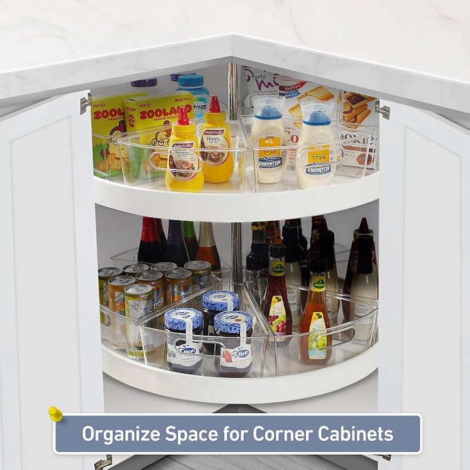 Leeden Lazy Susan Organizer for 32" Diameter Corner Lazy Susan, Plastic Kitchen Cabinet Storage Bins with Handle, 8 Packs, 1/8 Wedge - Food Safe, BPA Free - Image 6