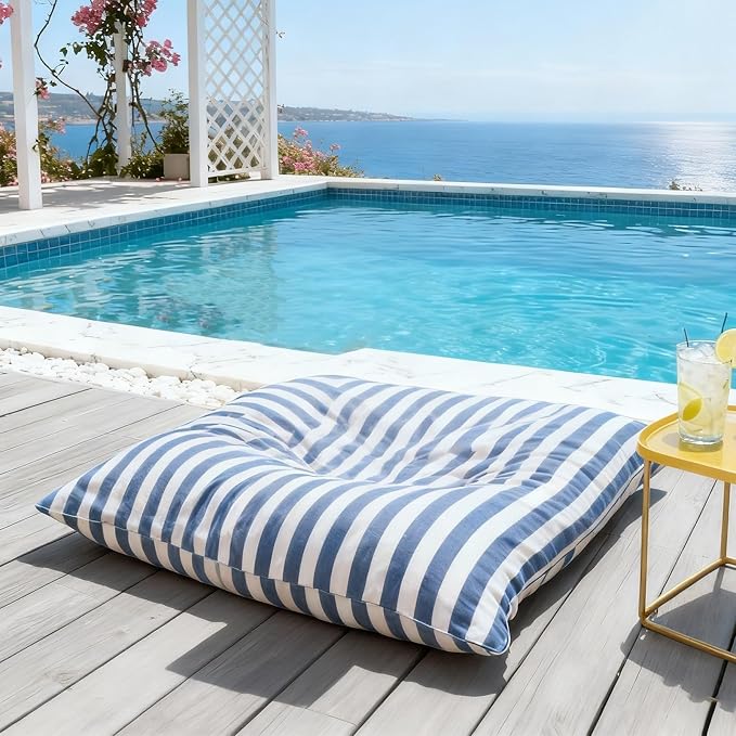 Outdoor Bean Bag Cover for Pool Side (No Filler) Waterproof Beanbag Lounge Chair Sqaure Large Beach Bean Bag Replacement Pouf Oxford Couch Sofa for Adults Swimming Pool Outside (Dust Blue-Stripe) - Image 7