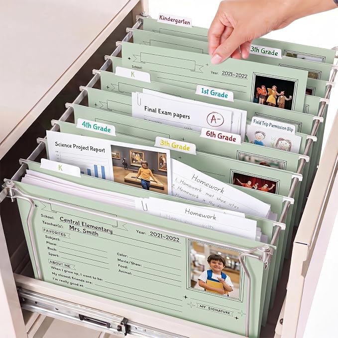 Glenmal 25 Pack School Years Memory File Folders Memory Pages Letter Hanging Files School Keepsake Organizer Questionnaire for Kids K-12 Student Info Record Personal Growth Tracking(Green) - Image 6