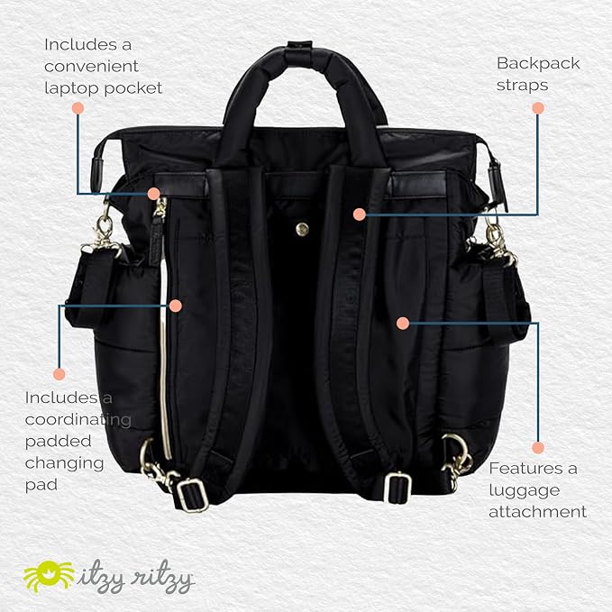 Itzy Ritzy Dream Convertible Diaper Bag Tote Backpack - Baby Diaper Bag with 14 Pockets, Changing Pad & More (Coffee & Cream) - Image 9