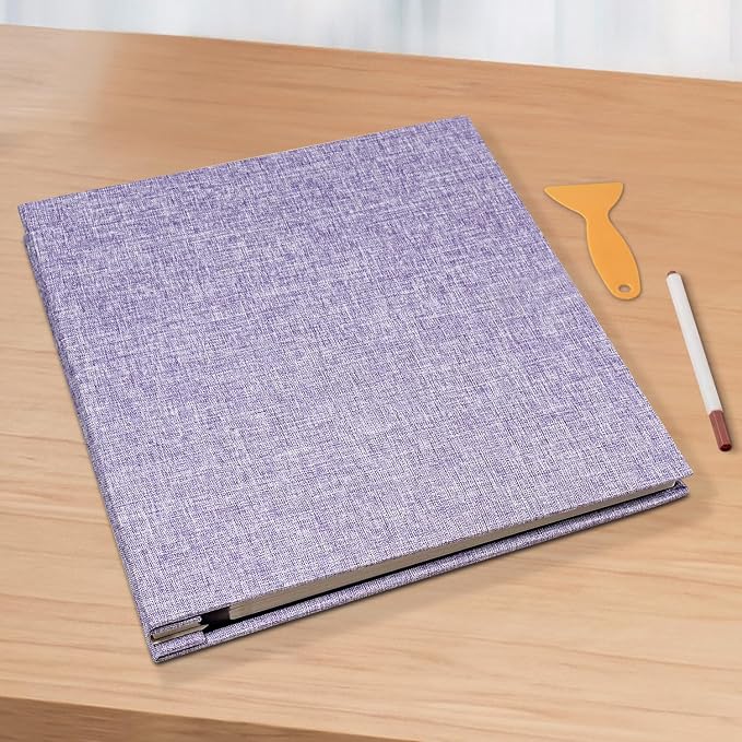Large Photo Album Scrapbook – Holds 4x6, 8x10 Pictures – Self-Adhesive Pages for Baby, Wedding, Travel & Family Memories | Includes Metallic Pen & Scraper/Light Purple Large DIY Memory Book for Gifts - Image 6