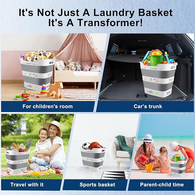 Collapsible Laundry Baskets 42L 2 Pack Pop Up Clothes Hamper for Laundry | Foldable Plastic Laundry Hamper with Handles Portable Saving Durable Dirty Clothes Basket Storage Container for Home & Dorm - Image 6