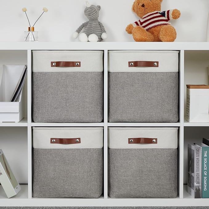 DULLEMELO 13 inch Fabric Storage Cubes 4 Pack Foldable Baskets/Bins for Home Office Organizer Closet, Shelves, Toy, Nursery - Image 6