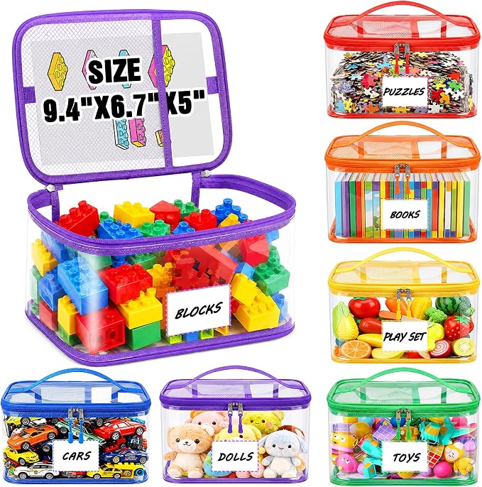 6-Pack Large Clear Toy Storage Bags Transparent Waterproof With Zippers & Labels Durable Reusable Organizer for Blocks,Puzzles & Games - Image 8