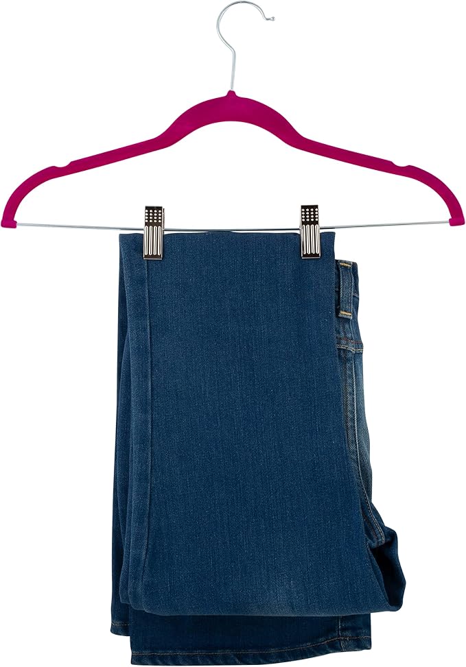 Simplify 24 Pack Velvet Hangers with Clips | Skirt and Pants | Slim Space Saving | Closet Organization | Non-Slip | Prevent Creases | Swivel Neck | Durable | Fuchsia - Image 6