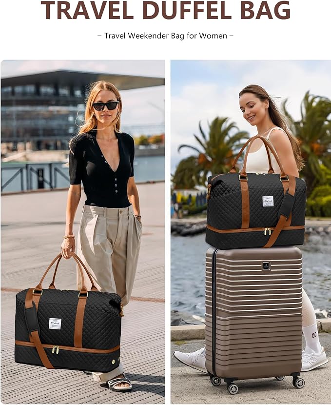 Travel Duffle for Women Weekender Bags - Large Duffel Overnight Bag with Shoe Compartment Carry on Tote Toiletry Weekend Yoga Gym Bags with Wet Pocket Hospital for Labor and Delivery Black Brown - Image 8
