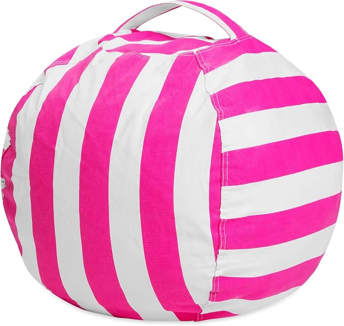 Posh Stuffable Kids Stuffed Animal Storage Bean Bag Chair Cover - Childrens Toy Organizer, Medium 27" - Canvas Stripes Pink and White - Image 7