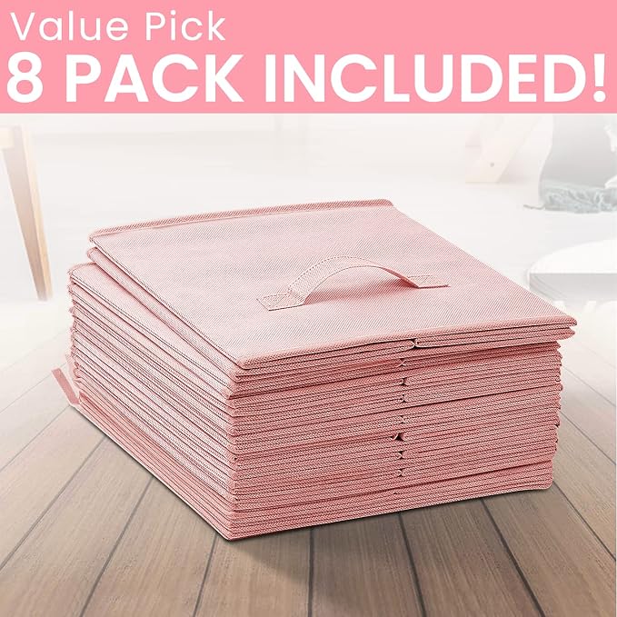 Storage Cubes - 11 Inch Heavy Duty Fabric Storage Bins for Shelves Closet, Cube Organizer - 8 Pack Collapsible Cube Storage Bins Baskets for Organizing Clothes Blankets Toys (Pink) - Image 8