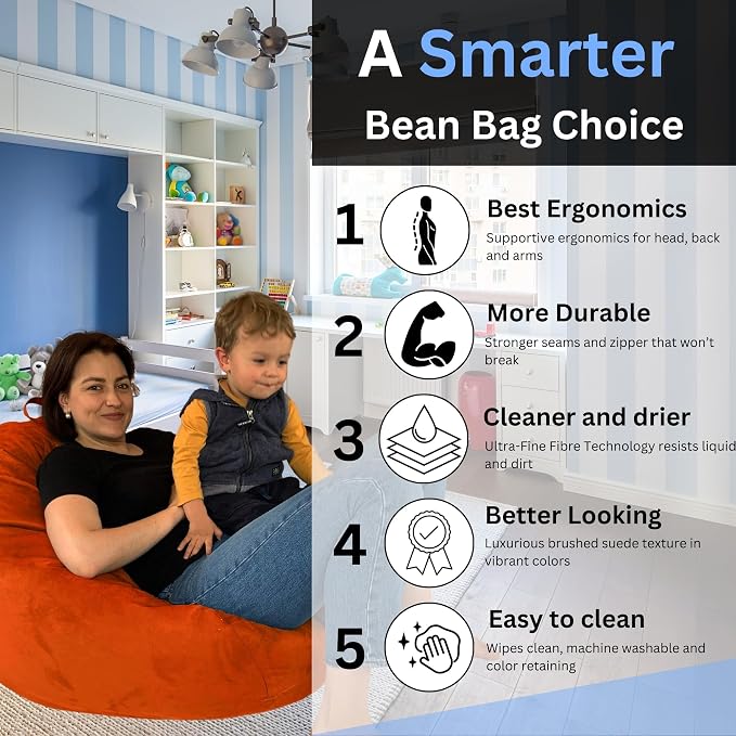 Bean Bag Stuffed Animal Storage Chair Cover (No Filler) for Kids and Adults. Extra Large Bird's Nest Beanbag Soft Premium (Orange, 3.5 ft (Cover Only)) - Image 8