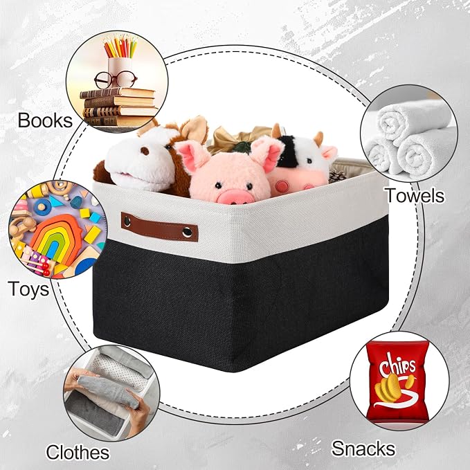 Uiifan 8 Pack 16 x 12 x 10 Inch Large Storage Baskets Collapsible Fabric Storage Cubes Bins with Handles for Shelves Closets Nursery Home Clothes Toys Organizers, Black - Image 7