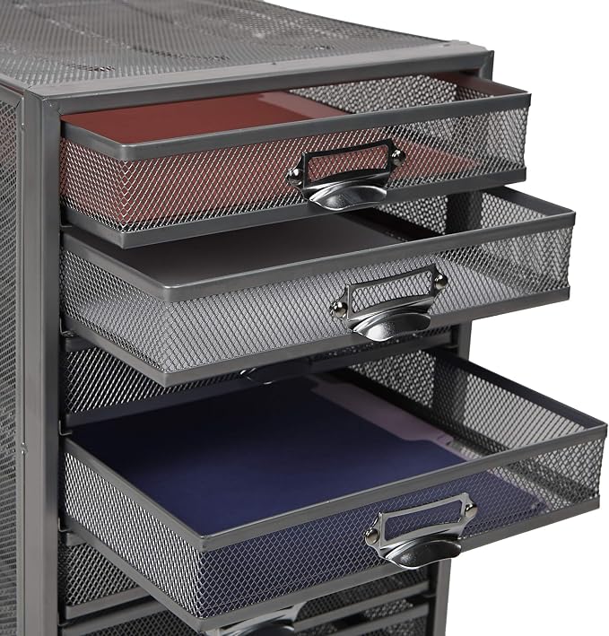 Mind Reader 10-Drawer Desk Organizer for Office Supplies, Crafts, Mail Sorting & More, Metal Mesh, Silver - Image 10