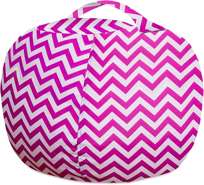 Posh Stuffable Kids Stuffed Animal Storage Bean Bag Chair Cover - Childrens Toy Organizer, Large 38" - Pattern Chevron Purple and White - Image 6
