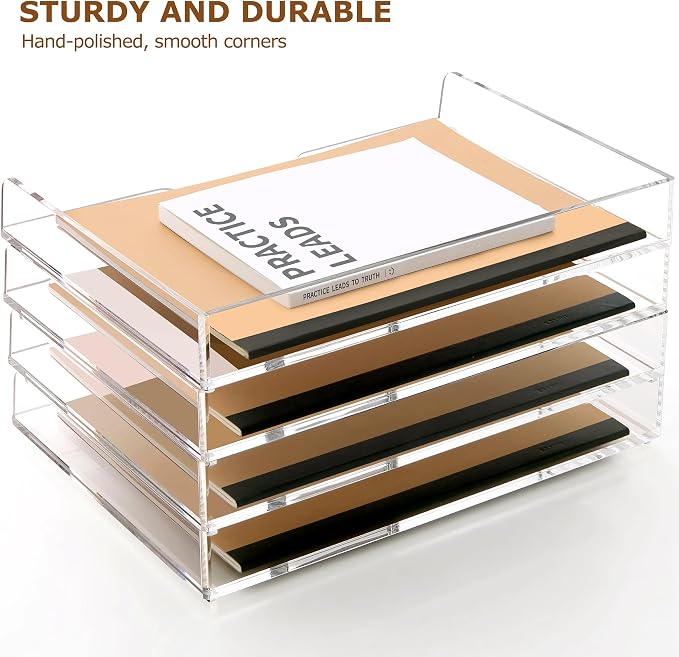 SANRUI 4 Tier Acrylic Paper Letter Tray Desk Stackable Organizer Trays,Clear Enlarged A4 Stackable File Document Tray, Workspace Office Supplies Organizers and Accessories Sorter,13.82inx9.29inx6.7in - Image 8