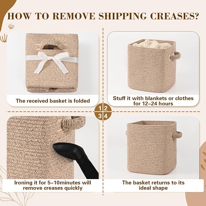 11 Inch Storage Cubes, 3 Pack Cube Storage Bins for Organizing, Cotton Rope Woven Baskets for Shelves, Bathroom, Kids Room, Closets, Baby Nursery - Image 8