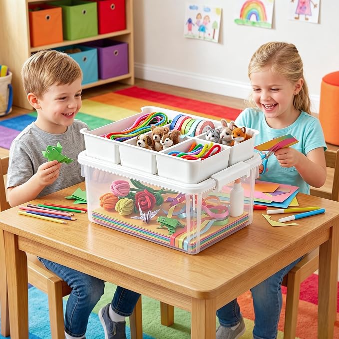 Citylife 17QT 2-Pack Toy Organizer Craft Storage Buildable Lid Movable Tray | Plastic Craft Organizers and Storage with Build-On Lid for Beads, Tools, Sewing Supplies, Deep Base, Secure Clasp, kids Toy - Image 9