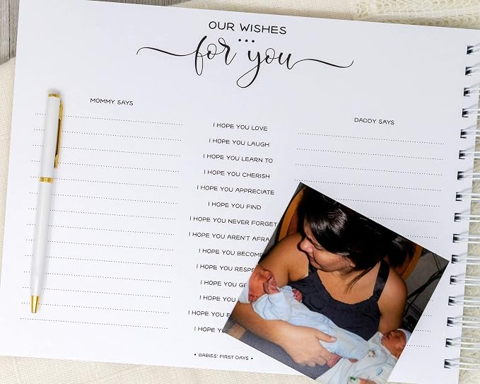 Personalized Twin Pregnancy Journal (8 Center Designs) - Hardcover Pregnancy Memory Book Customized with Babies’ Names, Nicknames or Phrase - Prompted Journal for New Moms (Gray Chevron + Gray) - Image 9