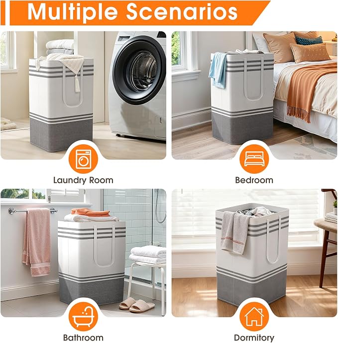 3 Pack Large Laundry Baskets, Laundry Hampers, Freestanding Waterproof Collapsible Clothes Bag with Extended & Reinforced Handles - Clothes Basket for Dorm, Bathroom, Home (88L) - Image 7