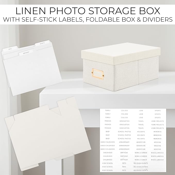 Decorative Photo Storage Box - Sturdy Linen Organizer Holds 850 4x6 Photos | Organizer with Dividers Stores Up to 850 Pictures - Portable Scrapbook Storage Containers with Lid - Image 9