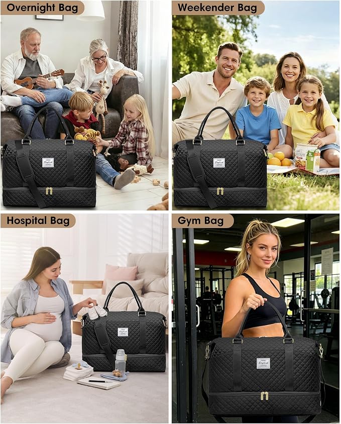 Weekender Travel Duffle Bag for Women: Overnight Bags with Shoe Compartment | 40L Spacious fits 5-day Trips Durable Bag with Strong Straps Toiletry Bag & Wet Dry Pocket Perfect for Hospital Weekend - Image 8