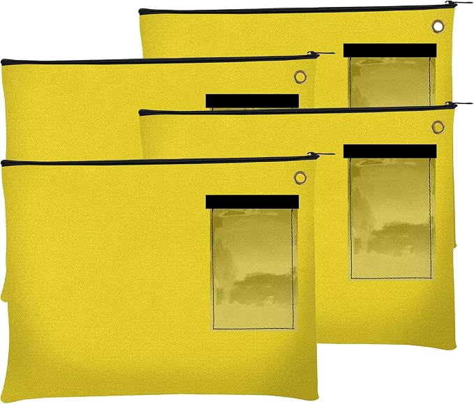 BankSupplies Canvas Zipper Bags | 14W x 11H | Set of 4 | Large Storage Bags | Grommet for Zip Tie & Padlock | 5W x 3H Framed Cardholder | Zipper Closure | Bank Bags by BankSupplies