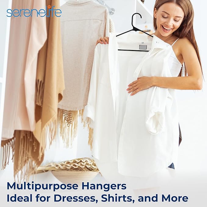 SereneLife 100-Pack Black Plastic Hangers – Ultra Lightweight Non-Slip Slim Clothes Hanger Set for Shirts, Pants, Coats & Dresses – Heavy Duty Space Saving Closet Organizer - Image 7