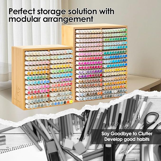 Marker Organizer for 288 Markers,Bamboo Wooden Desk Storage Organizer Rack,Markers Pens Pencils Art Brushes Storage Holder for Home Classroom Office Decor - Image 6
