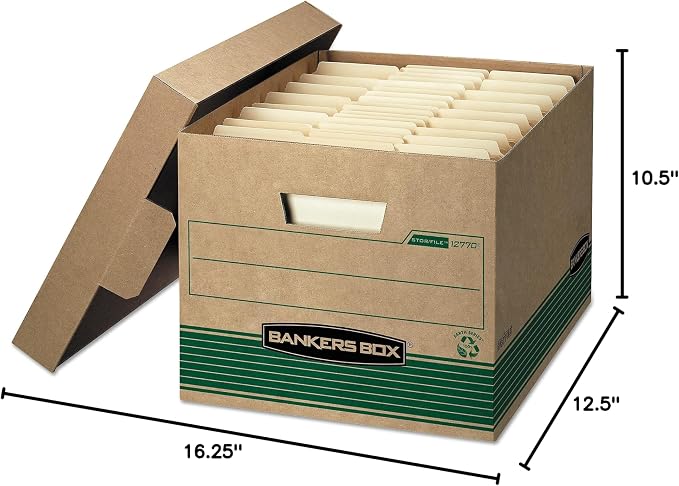 Bankers Box 20-Pack Recycled Medium-Duty File Box, Letter/Legal, FastFold | Speed through filing with FastFold setup, sturdy stacking, reinforced handles, and dependable document protection. - Image 5