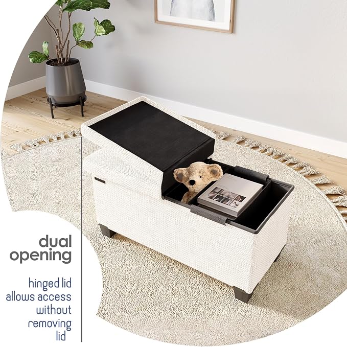 Storage Ottoman Bench with Bins, 30-in Storage Bench for Bedroom End of Bed, Folding Foot Rest Ottoman for Living Room Max 660lbs, Fabric Ottomans, Beige - Image 9