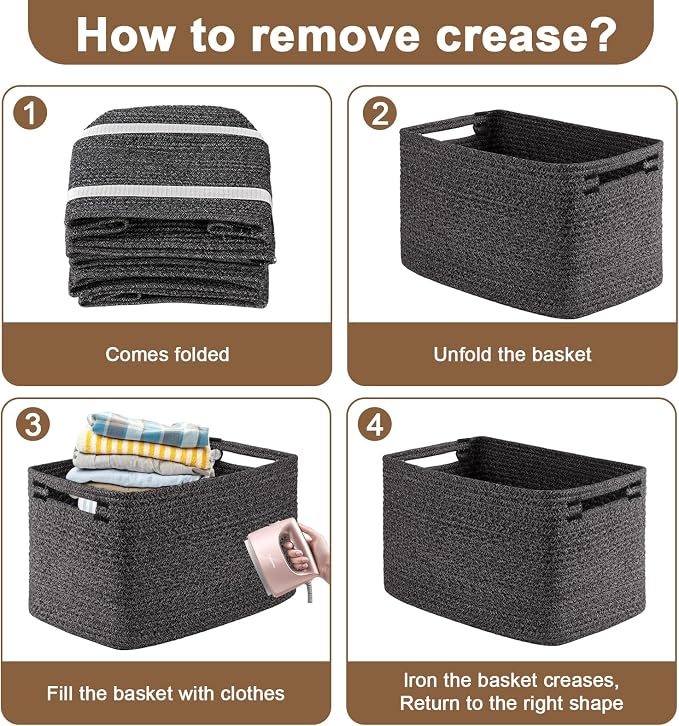 OIASKET 4Packs Natural Cotton Rope Storage Baskets for Organizing Toys, Clothes, Towels & Books, Soft Versatile Organizers for Shelves, Home Decorative Bins, 13''Lx9''Wx7.8''H, Black and White - Image 9