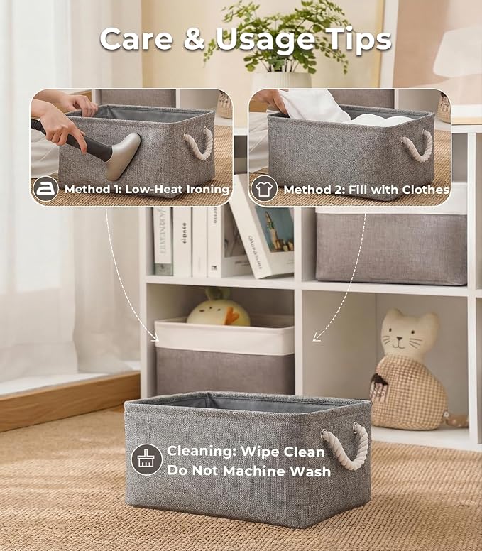 Storage Bins for Shelves - 11.8x7.9x5.2 inch Grey Small Storage Baskets for Organizing, Fabric Storage Cubes Closet Organizer for Home Nursery Gift Decorative (Gray) - Image 8