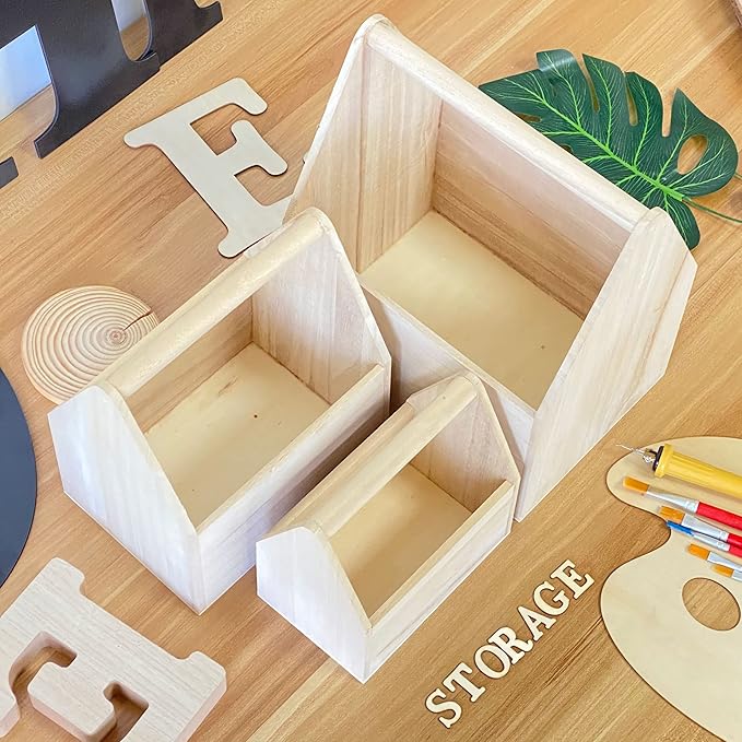 Cregugua Set of 3 Unfinished Wooden Carrier Nesting Wood Craft Box with Handle for Storage (Pack of 3) - Image 3