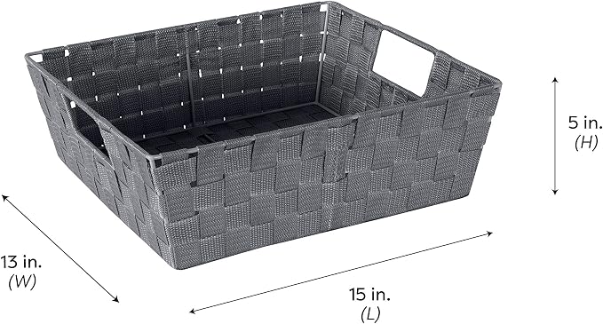 Simplify Large Shelf Woven Strap Tote | Decorative Storage Basket | Built in Handles | Organization | Closet | Bedroom | Bathroom | Nursery | Accessories | Toys | Gifts | 2 Pack | Grey - Image 8