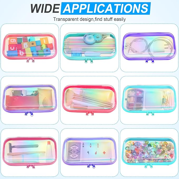 Sanwuta 6 Clear Hard Zipper Case,Holographic,7.48 X 3.94 X 2 Inch | Pencil Case Pouches ,Makeup Bag,Plastic Toiletry Diaper Bag ,Travel Toy Storage,Waterproof Organizer Bins - Image 7