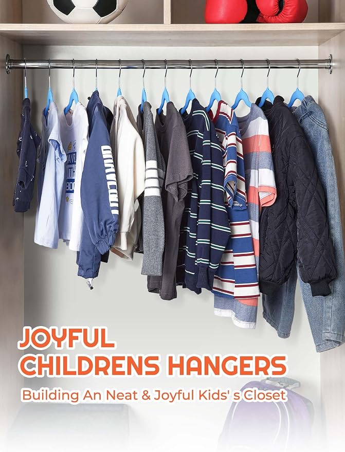 HOUSE DAY 14 Inch Kids Velvet Hangers 50 Pack, Durable Big Kid Hanger Blue | Children Hangers for Youth, Teen, Non Slip Kids Felt Hanger, Cute Small Hanger for Closet, Ideal for Everyday Use - Image 9