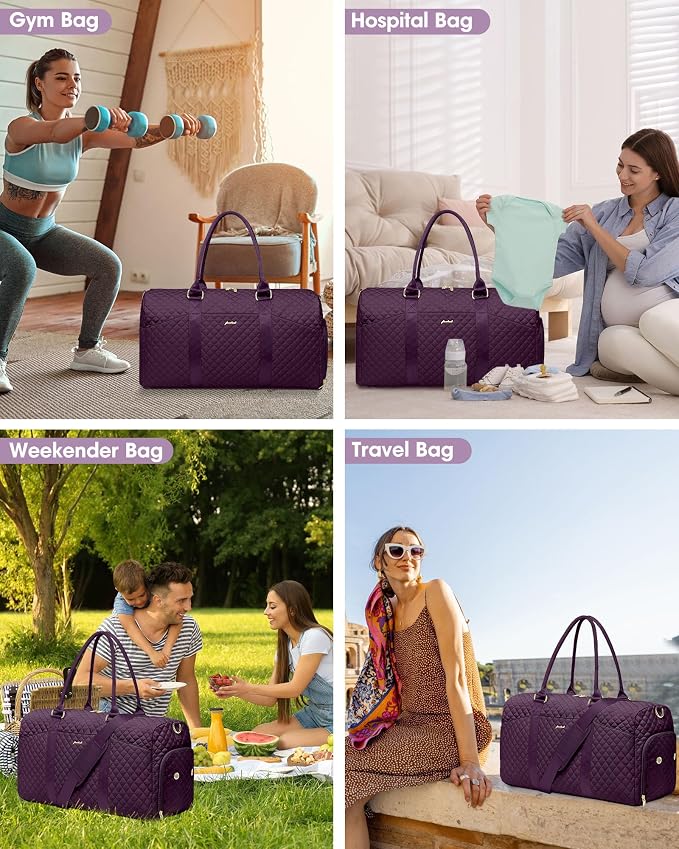 Women Weekender Travel Duffle Bag: Travel Duffel Overnight Bags with Shoe Compartment Large Carry on Tote with Toiletry Bag Weekend Traveling Yoga Gym Hospital Bag for Women with Wet Pocket Purple - Image 8