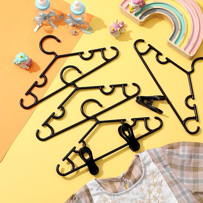 Hsei Baby Hanger with Clip for Pant,60 Packs Total,Black,10.6 Inch | 20 Kids Plastic Hanger with 40 Clips for Newborn, Nursery, Daycare, Preschool, Closet, Wardrobe Organizer for Baby Shower - Image 6