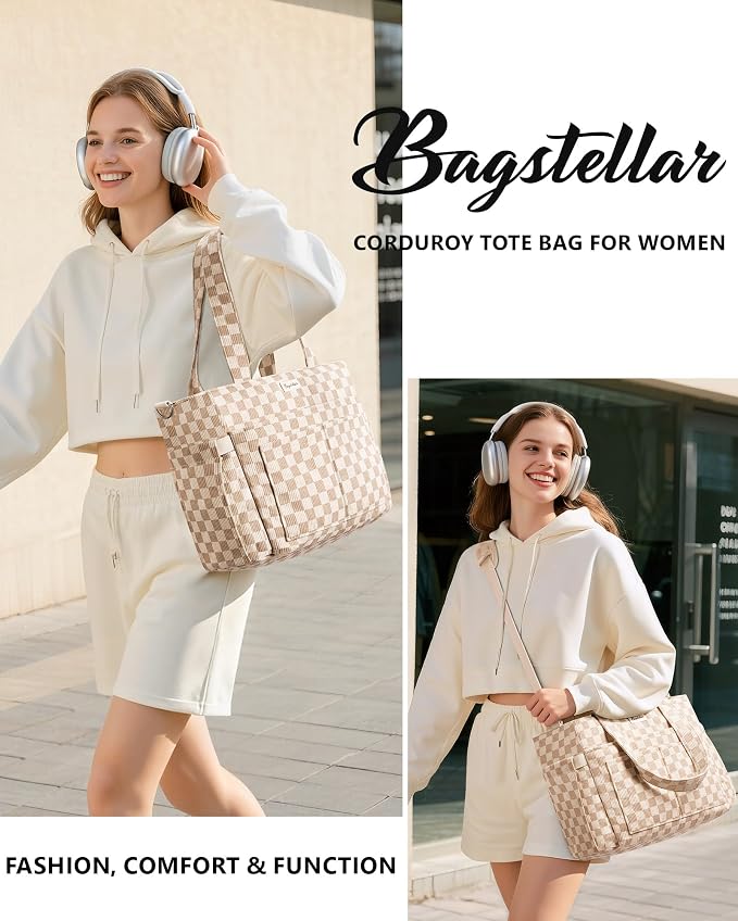 Bagstellar Corduroy Tote Bag for Women, 17 Pockets Laptop Work Tote Purse | Large 15.6” Computer Bag w/ 40oz Cup Holder & Strap, Zipper Teacher Nurse Bible Shoulder Bag for School Travel College Office - Image 8