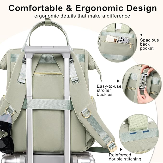 Diaper Bag Backpack Travel Diaper Backpack, Large Baby Diaper Bag with Changing Pad Baby Bag for Boys Girls, Insulated Pockets, Waterproof Baby Backpack for Mom & Maternity (Green) - Image 8