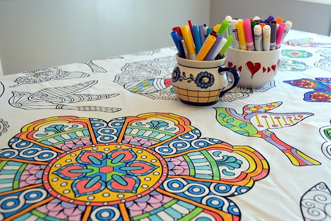 Mandala Design – Rectangle Tablecloth 60”X84” - Interactive Coloring Tablecloth for Kids – Poly/Cotton Fabric - Washable and Reusable – DIY Activity for Children & Adults - Image 7