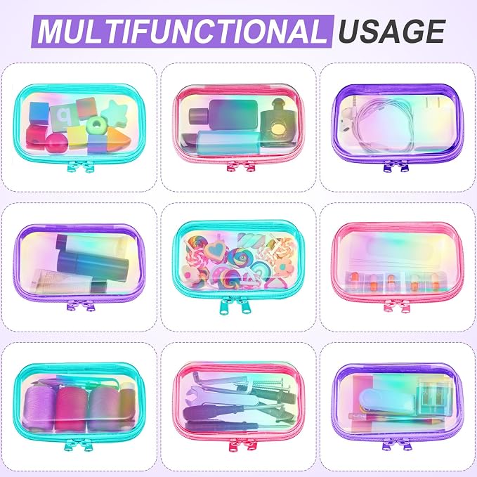 Sanwuta 6 Clear Hard Zipper Case,Holographic,5 X 3 X 2 Inch | Pencil Case Pouches ,Makeup Bag,Plastic Toiletry Diaper Bag ,Travel Toy Storage,Waterproof Organizer Bins - Image 7