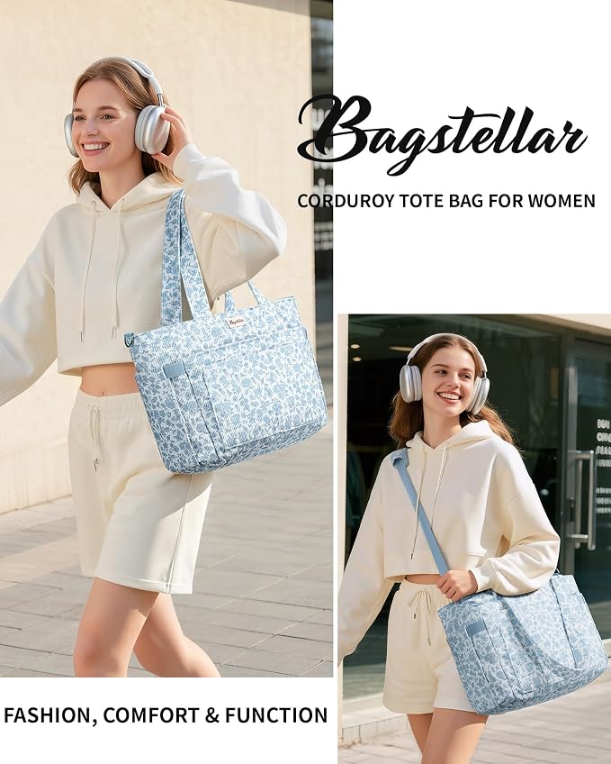Bagstellar Corduroy Tote Bag for Women, 17 Pockets Laptop Work Tote Purse | Large 15.6” Computer Bag w/ 40oz Cup Holder & Strap, Zipper Teacher Nurse Bible Shoulder Bag for School Travel College Office - Image 8