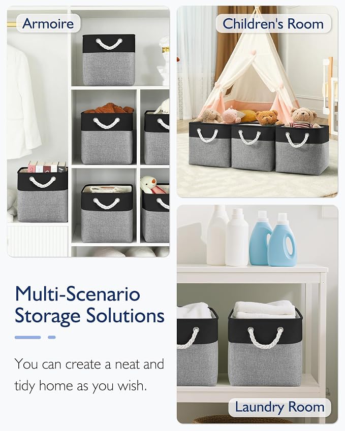 Patvingot 11-Inch Fabric Cube Storage Bins with Handles,4 Pack,Foldable | For cube shelves and closets,keeps grouped for everyday access,reinforced opening and fold-flat storage,dark and gray - Image 7